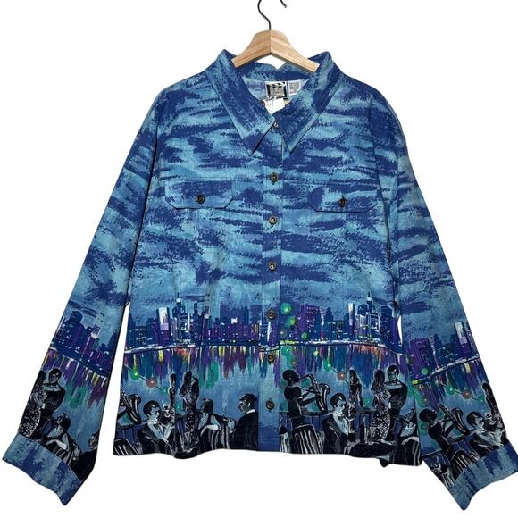 Take Two Clothing Co. Jackets & Blazers - Vintage Take Two Clothing Musical Themed Shacket Jacket Shirt Denim Cotton Sz 3X